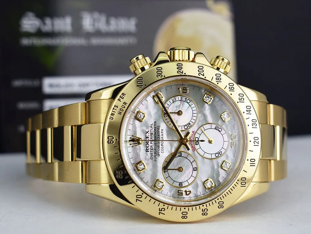 ROLEX 18kt Gold Daytona Mother Of Pearl Diamond Dial Model 116528