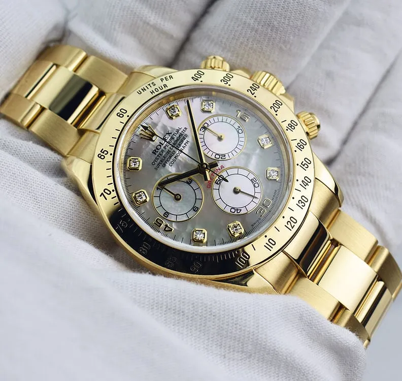 ROLEX 18kt Gold Daytona Mother Of Pearl Diamond Dial Model 116528