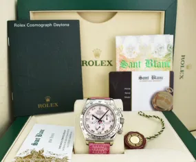 ROLEX 18kt White Gold Daytona Rose Mother of Pearl Dial Lizzard Pink Strap Model 116519