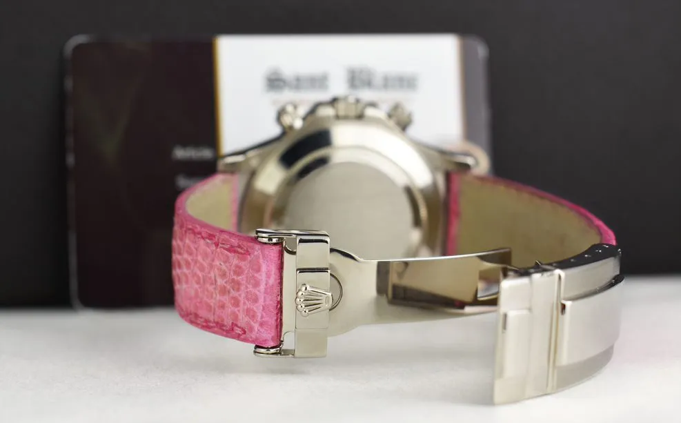 ROLEX 18kt White Gold Daytona Rose Mother of Pearl Dial Lizzard Pink Strap Model 116519