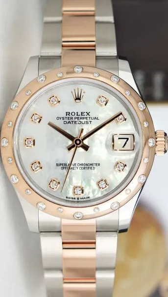 ROLEX 2019 Midsize 18kt Rose Gold & SS Datejust 31 MOP Diamond 278341