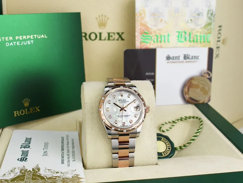 ROLEX 2019 Midsize 18kt Rose Gold & SS Datejust 31 MOP Diamond 278341
