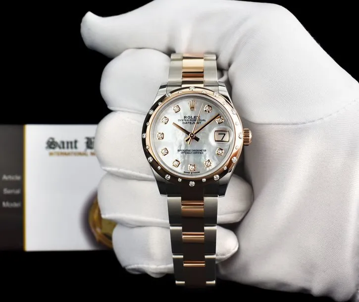 ROLEX 2019 Midsize 18kt Rose Gold & SS Datejust 31 MOP Diamond 278341