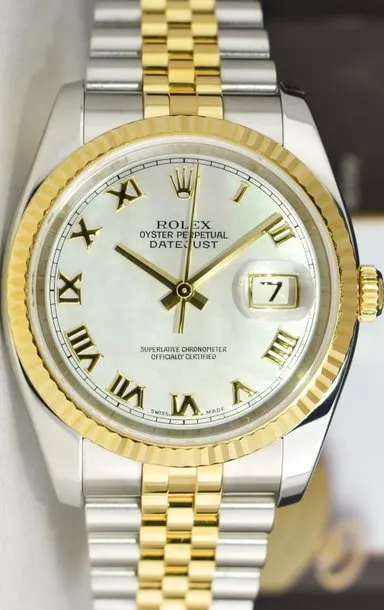 ROLEX - 36mm 18kt Gold & Stainless Steel DateJust MOP Roman 116233