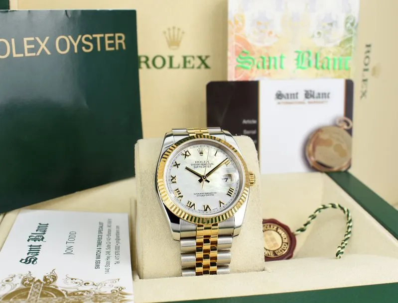ROLEX - 36mm 18kt Gold & Stainless Steel DateJust MOP Roman 116233