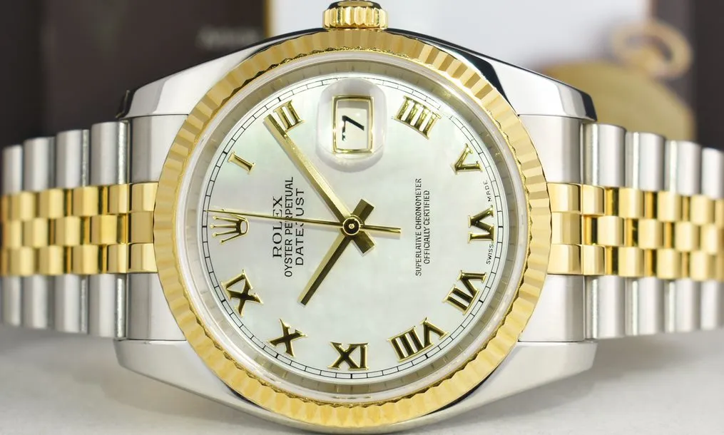 ROLEX - 36mm 18kt Gold & Stainless Steel DateJust MOP Roman 116233