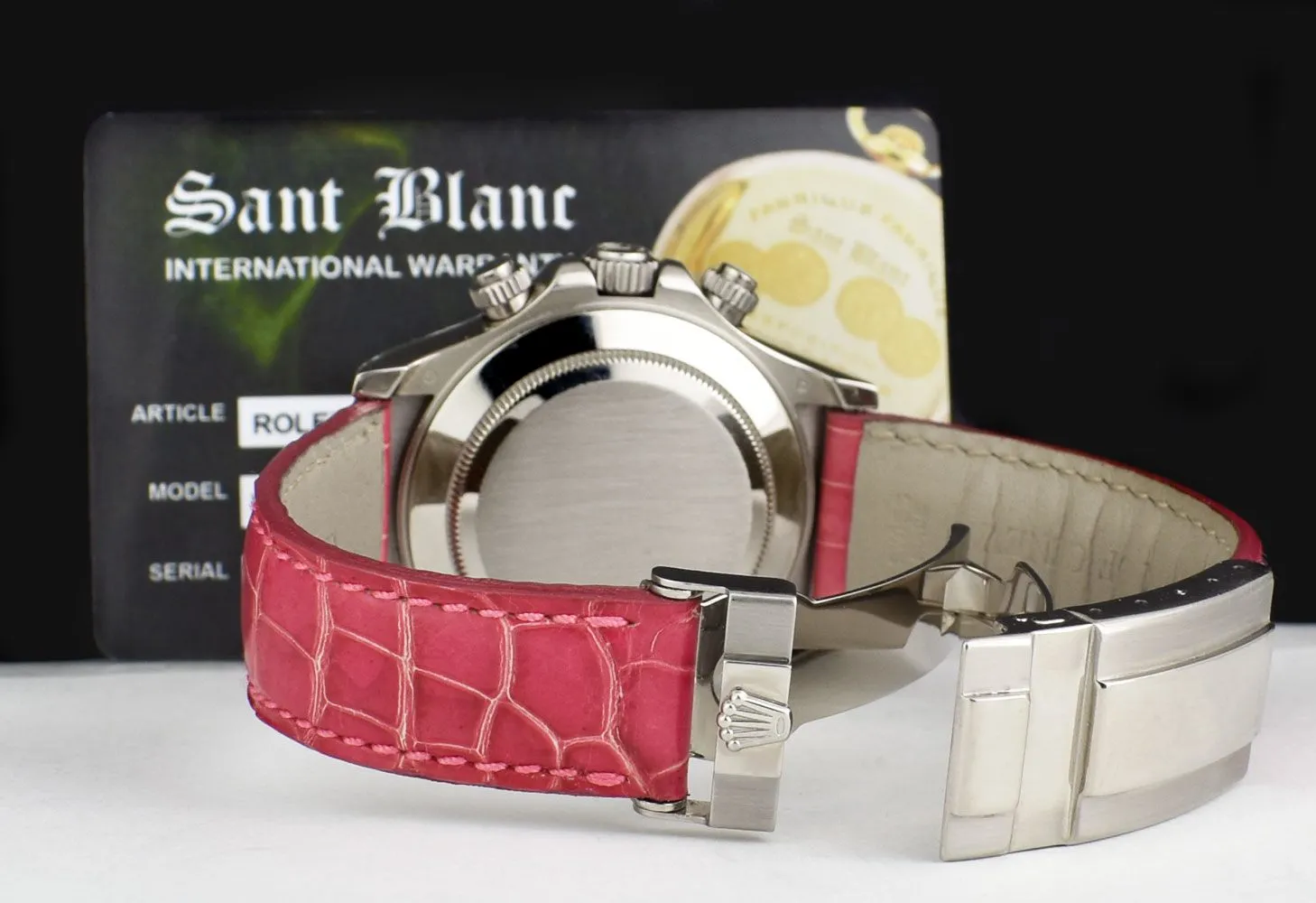ROLEX 40mm White Gold DAYTONA Rose MOP Arabic Pink Strap 116519