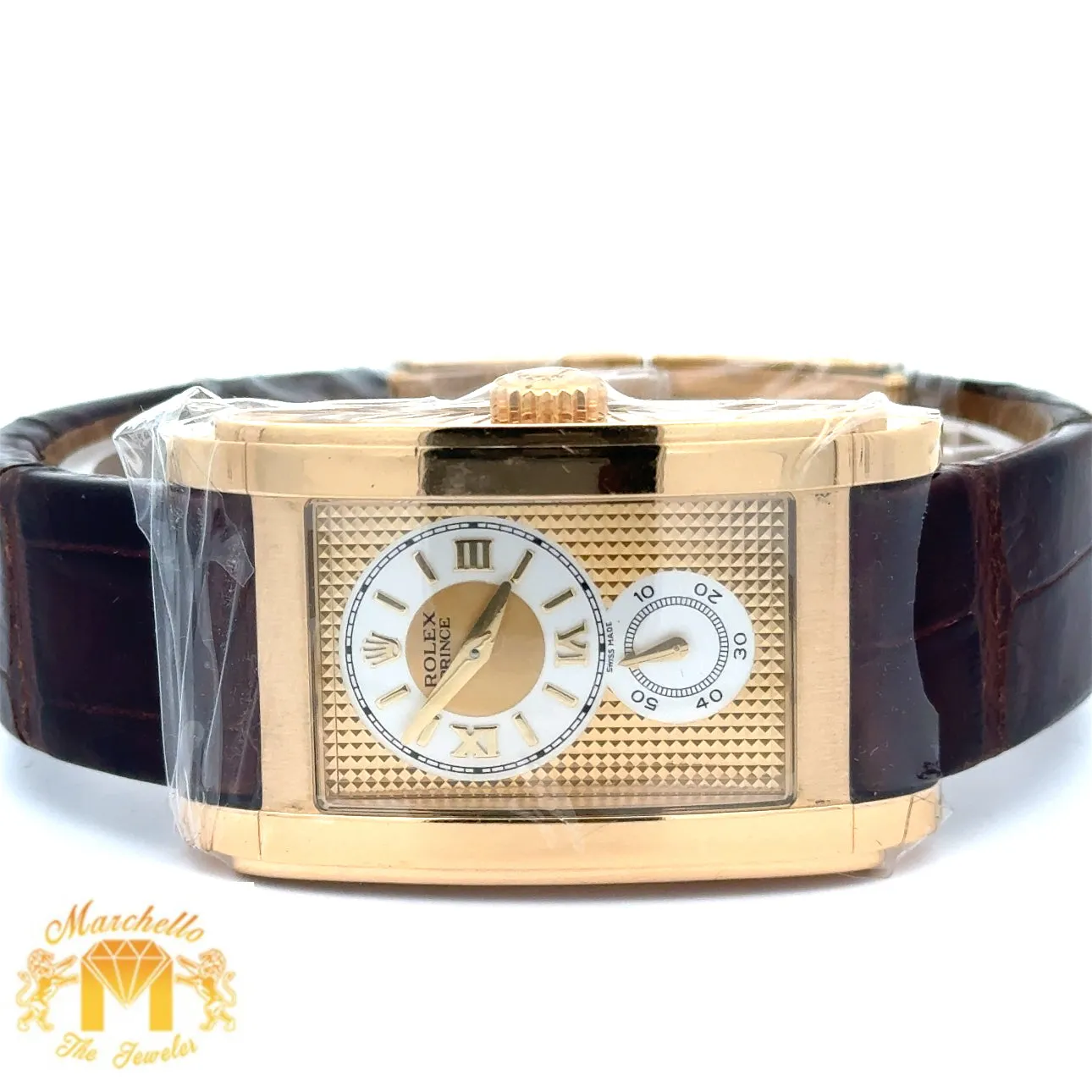 Rolex Cellini Prince Men`s Watch with Brown Leather (Champagne Dial with Roman Numeral Hour Markers)