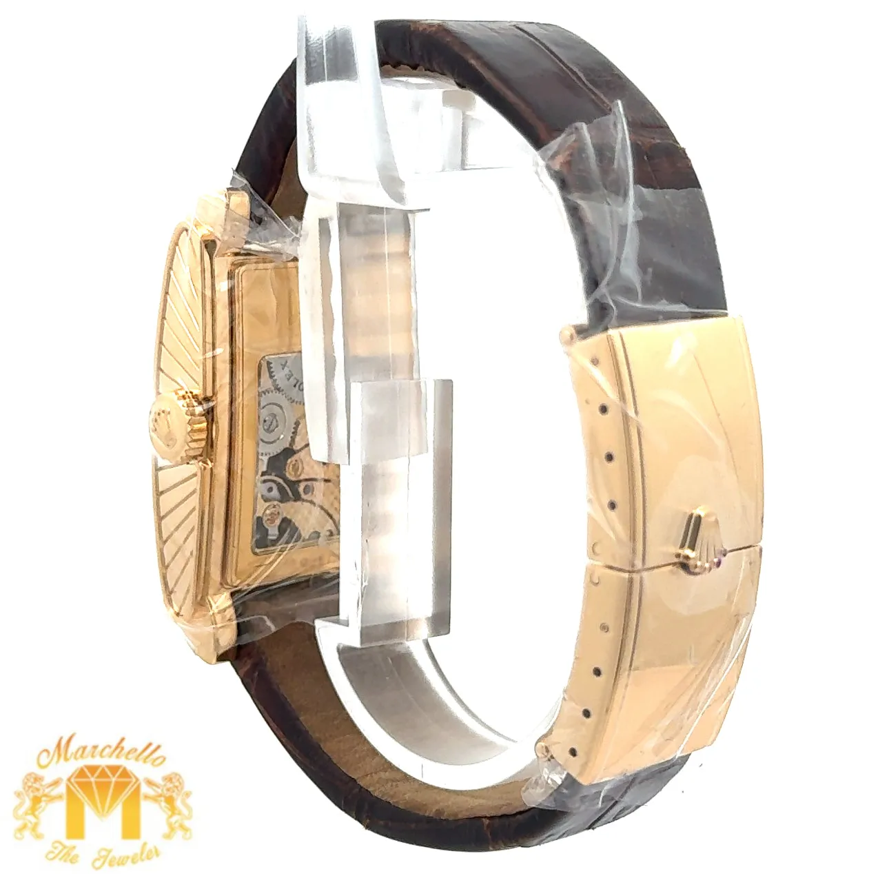 Rolex Cellini Prince Men`s Watch with Brown Leather (Champagne Dial with Roman Numeral Hour Markers)