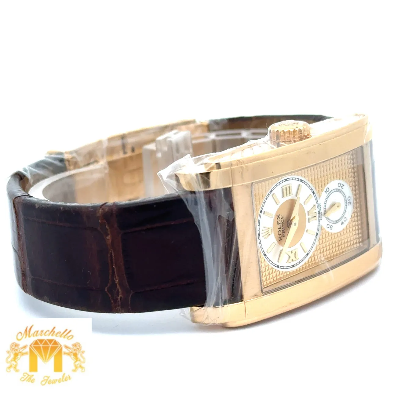 Rolex Cellini Prince Men`s Watch with Brown Leather (Champagne Dial with Roman Numeral Hour Markers)