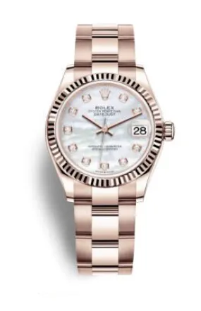 Rolex Datejust 31 Mother of Pearl Diamond Dial Ladies 18kt Everose Gold Oyster Watch 278275MDO
