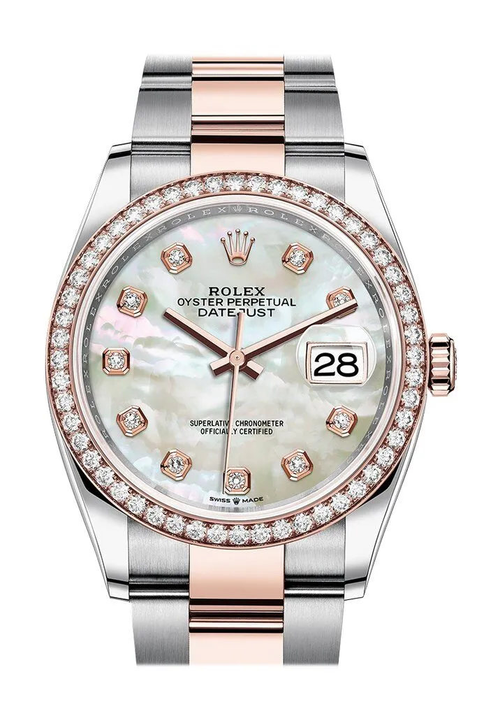Rolex Datejust 36 Mother of Pearl Diamond Dial Automatic Men's Steel and 18k Everose Gold Oyster Watch 126281MDO