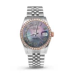 Rolex Datejust Diamond Bezel Watch 36mm Blue Mother of Pearl Roman Dial | 2.50ct