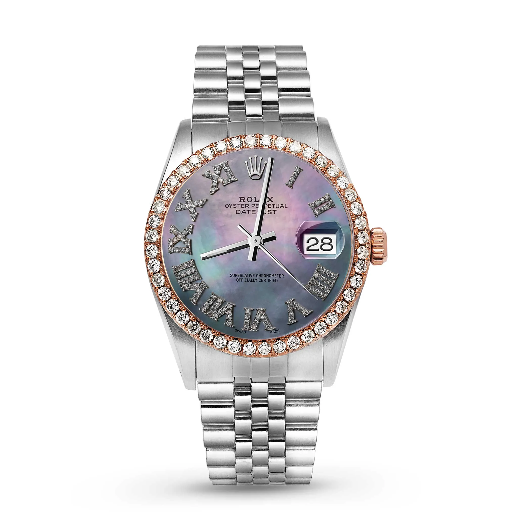 Rolex Datejust Diamond Bezel Watch 36mm Blue Mother of Pearl Roman Dial | 2.50ct