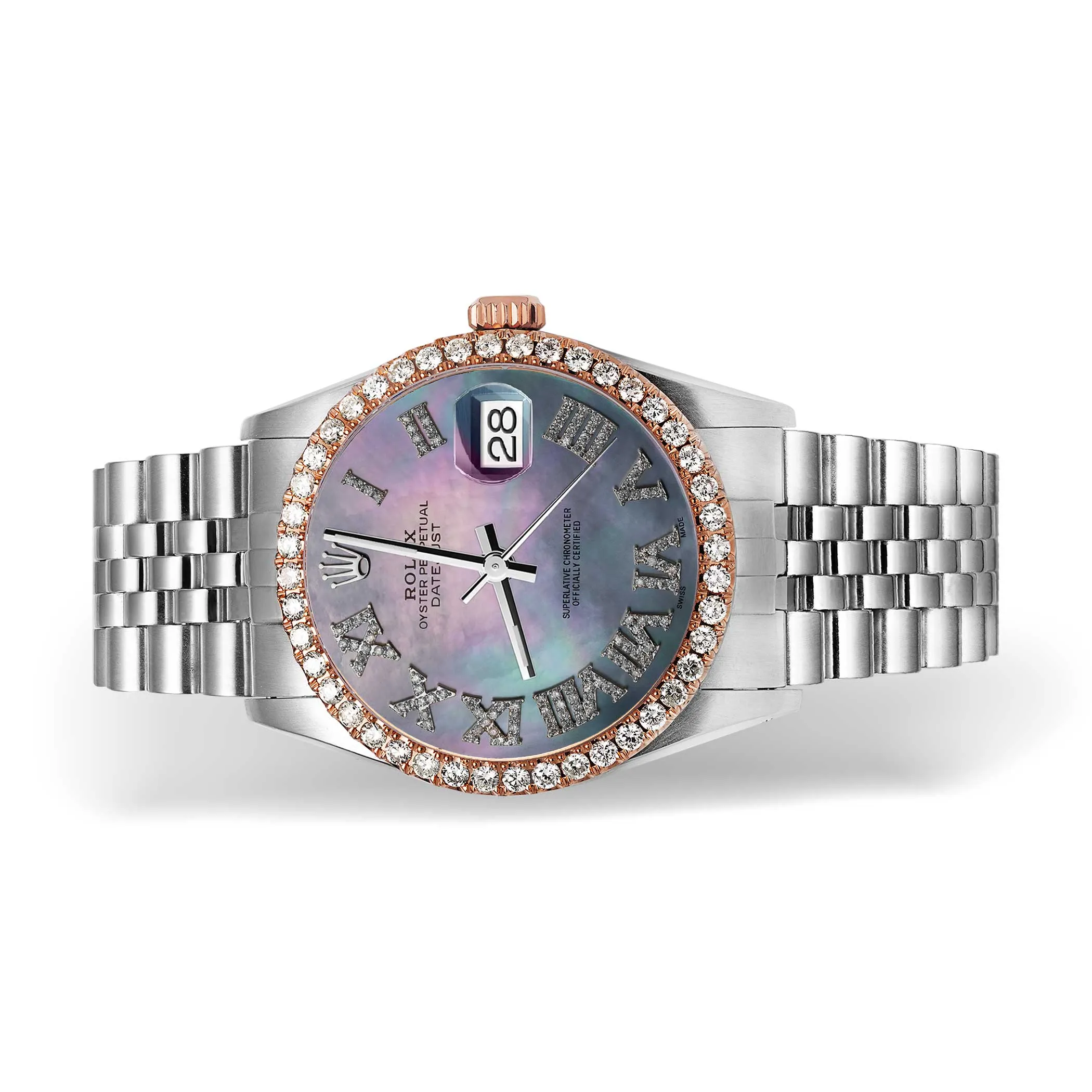 Rolex Datejust Diamond Bezel Watch 36mm Blue Mother of Pearl Roman Dial | 2.50ct