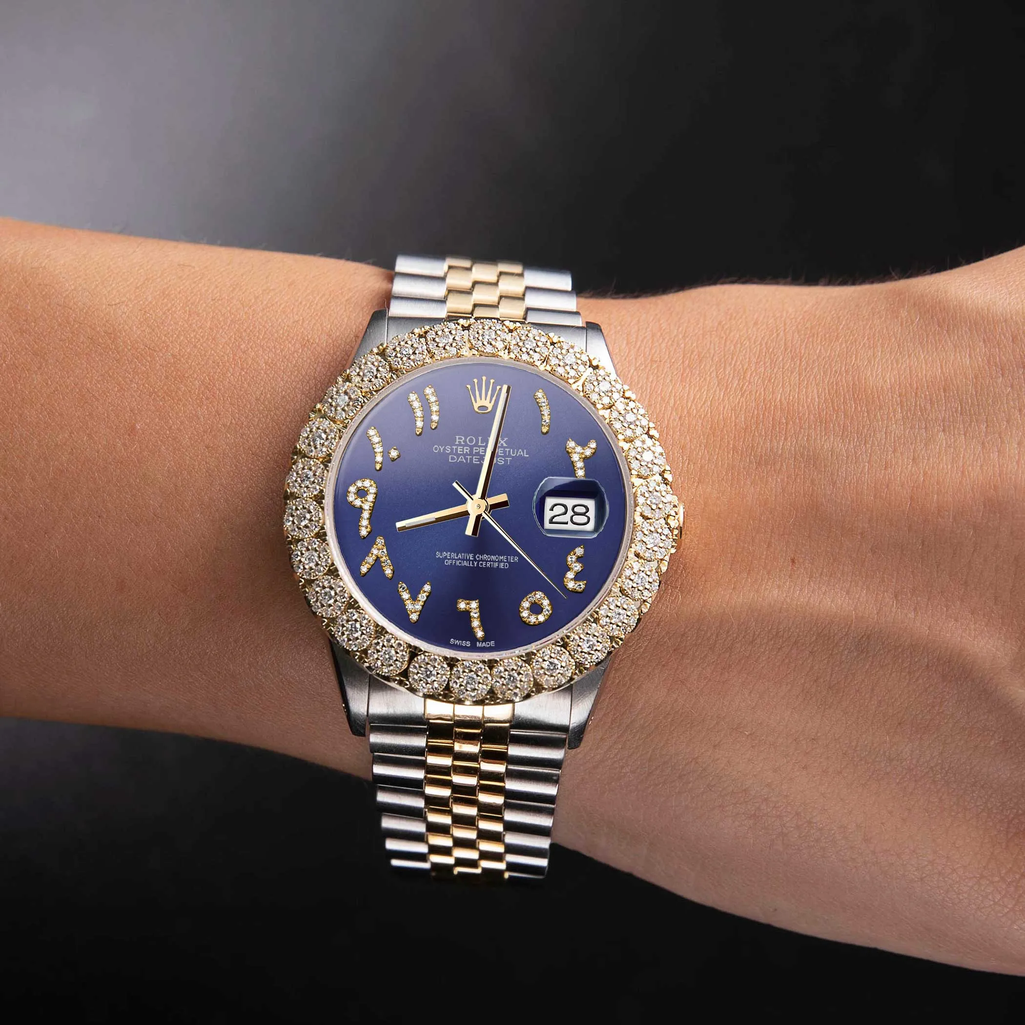 Rolex Datejust Diamond Bezel Watch 36mm Bright Blue Arabic Dial | 2.25ct