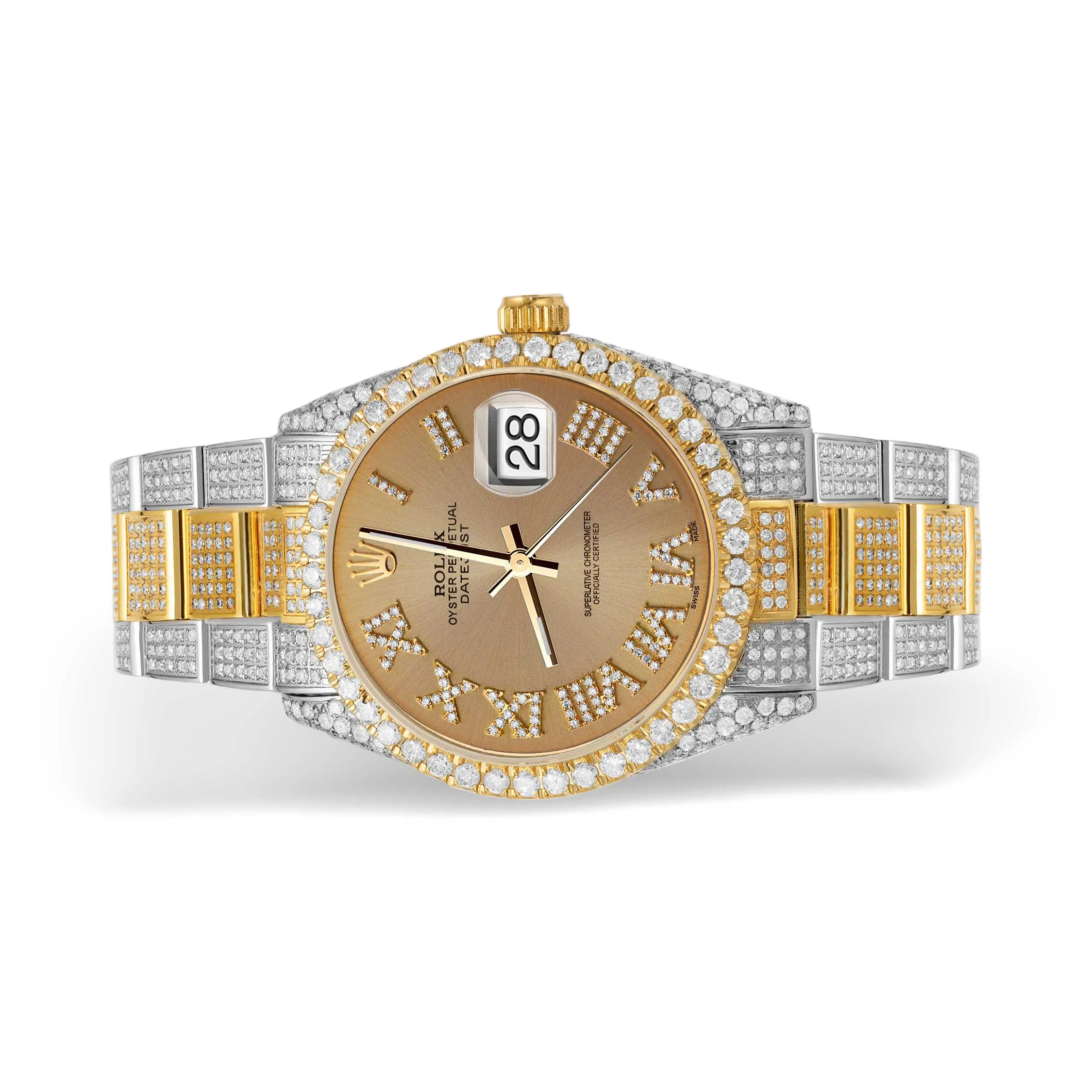 Rolex Datejust Diamond Bezel Watch 36mm Champagne Roman Dial | 11.40ct