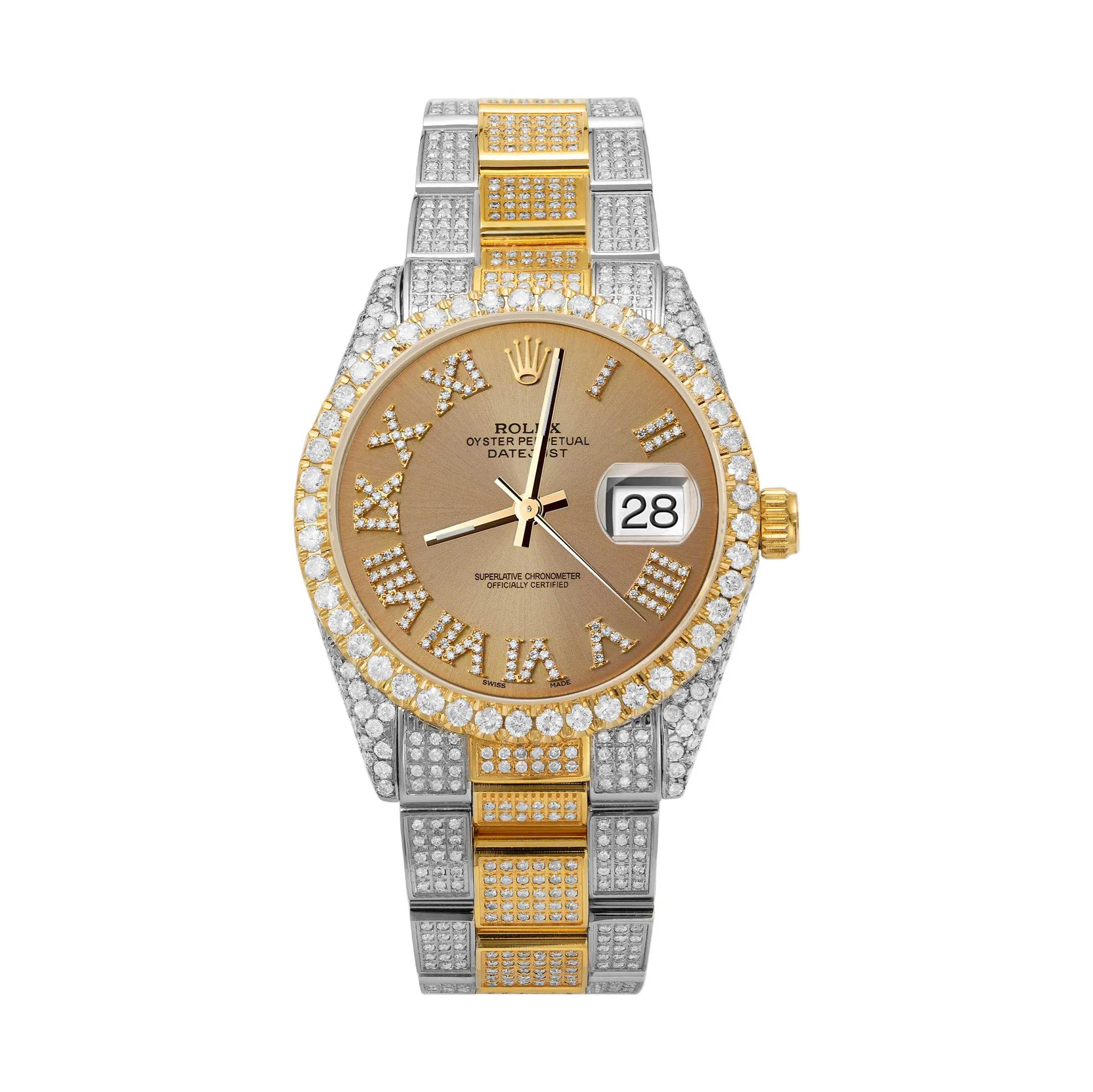 Rolex Datejust Diamond Bezel Watch 36mm Champagne Roman Dial | 11.40ct