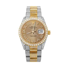 Rolex Datejust Diamond Bezel Watch 36mm Champagne Roman Dial | 11.40ct