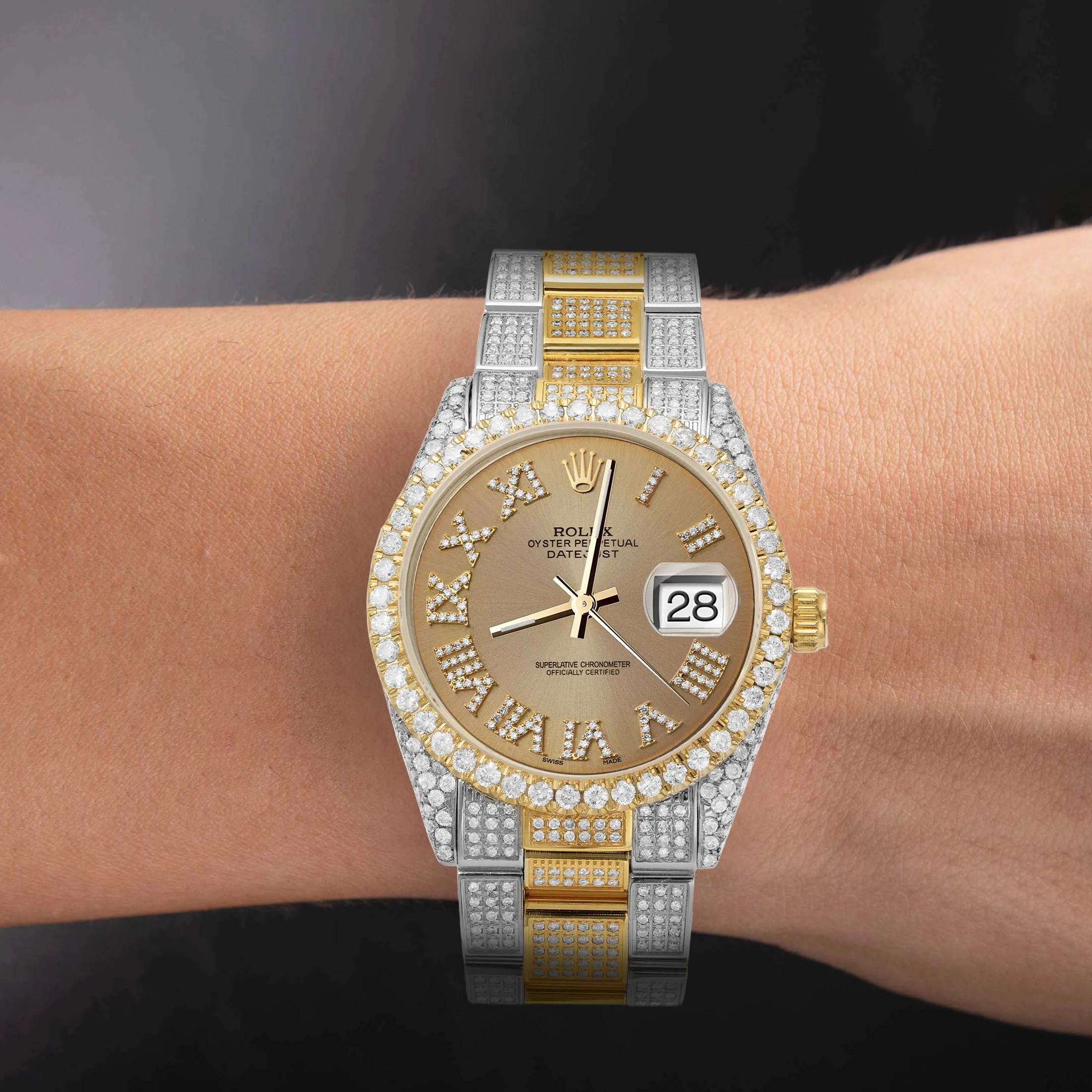 Rolex Datejust Diamond Bezel Watch 36mm Champagne Roman Dial | 11.40ct