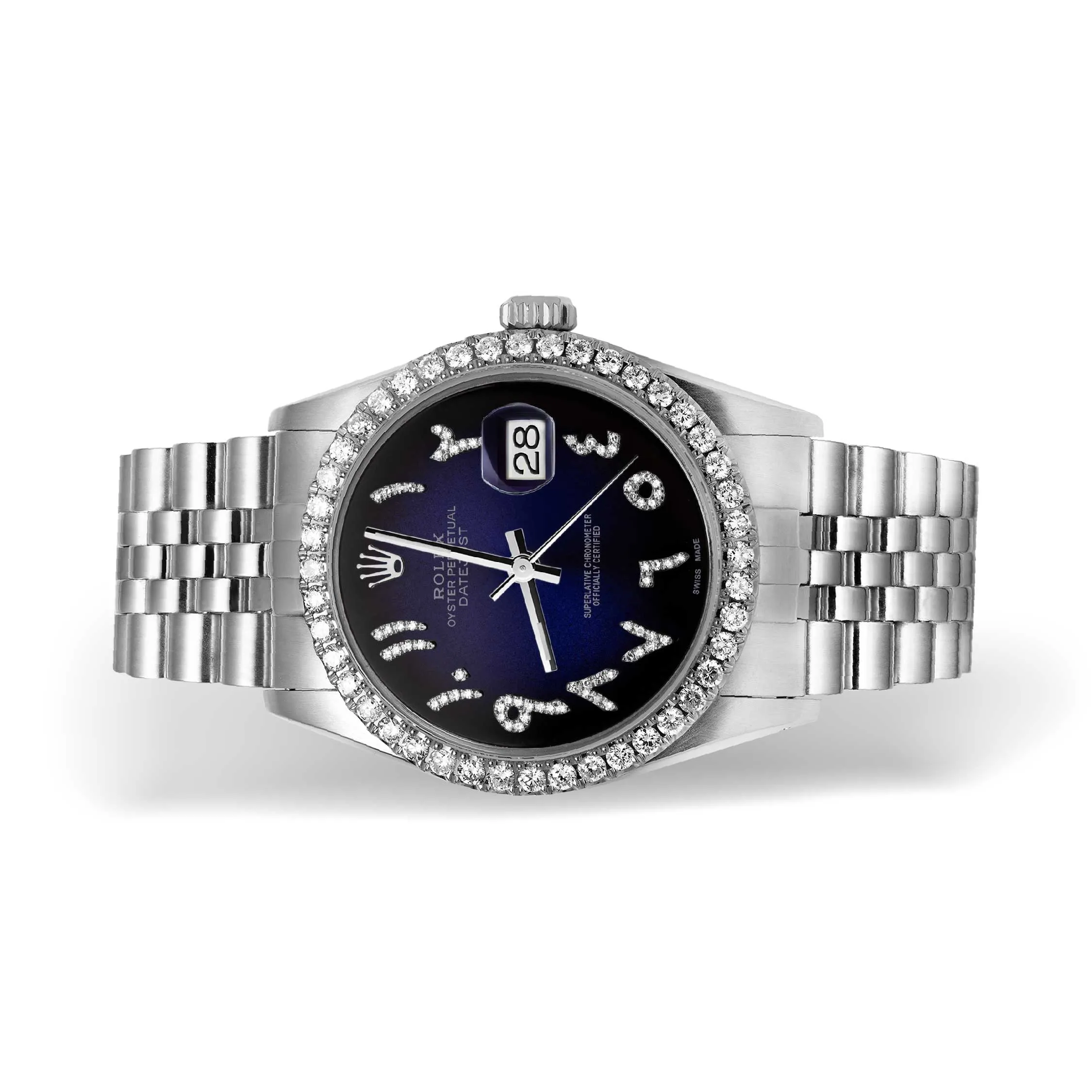 Rolex Datejust Diamond Bezel Watch 36mm Dark Blue Arabic Dial | 1.25ct
