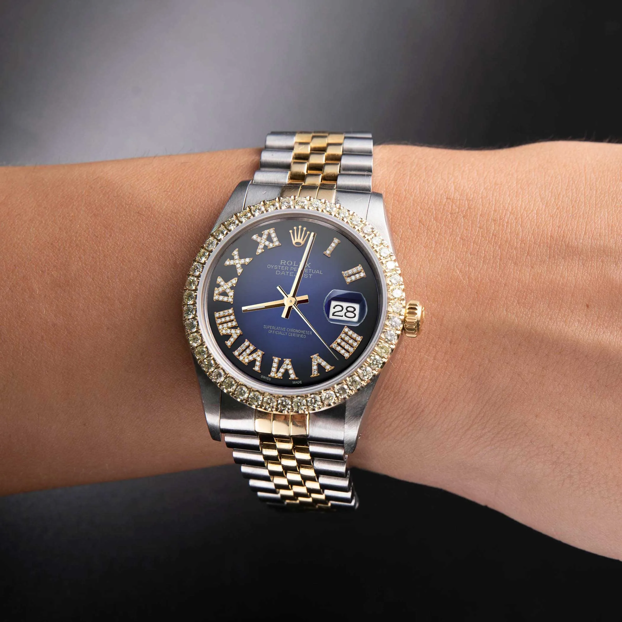 Rolex Datejust Diamond Bezel Watch 36mm Dark Blue Roman Numeral Dial | 2.15ct