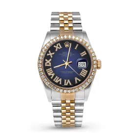 Rolex Datejust Diamond Bezel Watch 36mm Dark Blue Roman Numeral Dial | 2.15ct