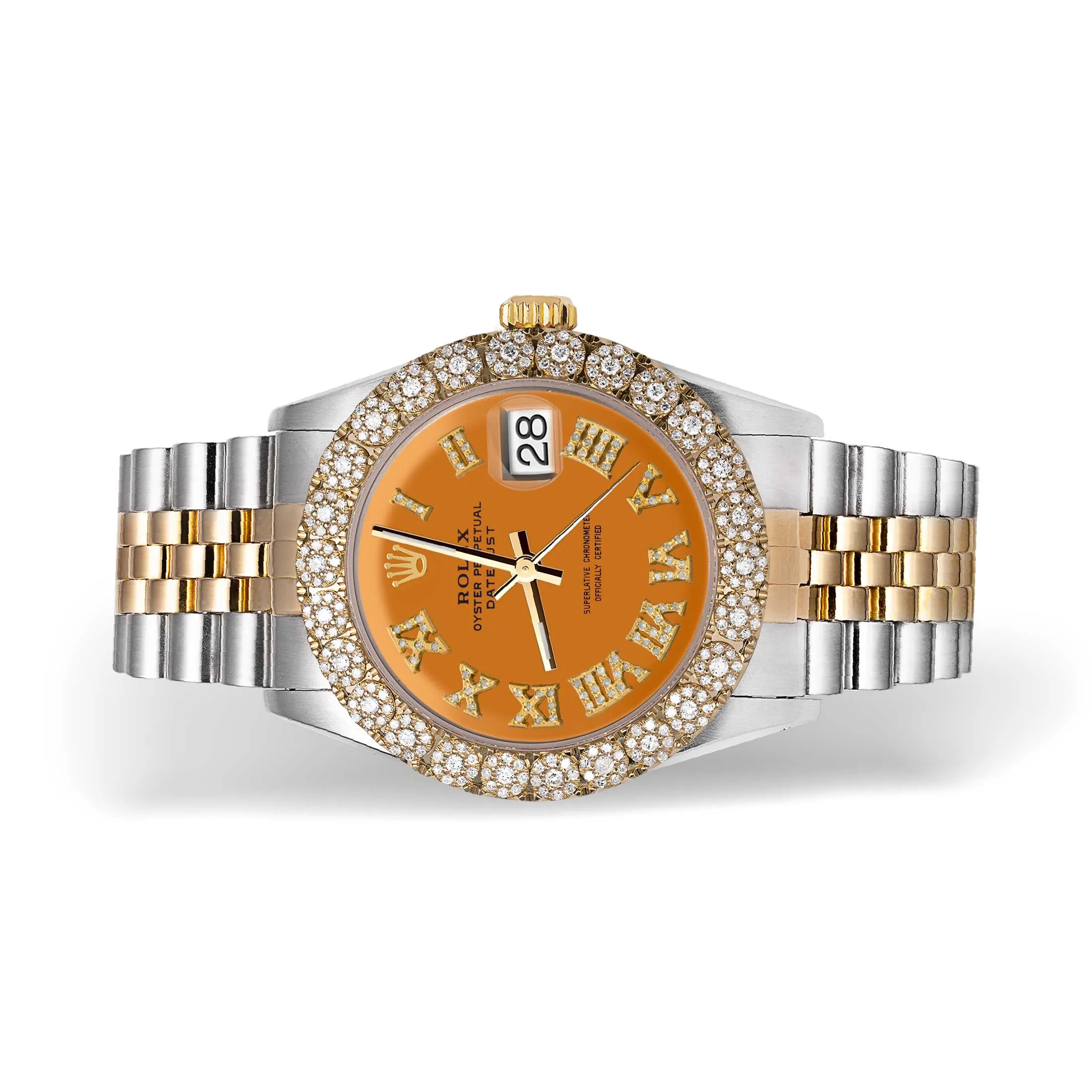 Rolex Datejust Diamond Bezel Watch 36mm Orange Roman Numeral Dial | 2.25ct