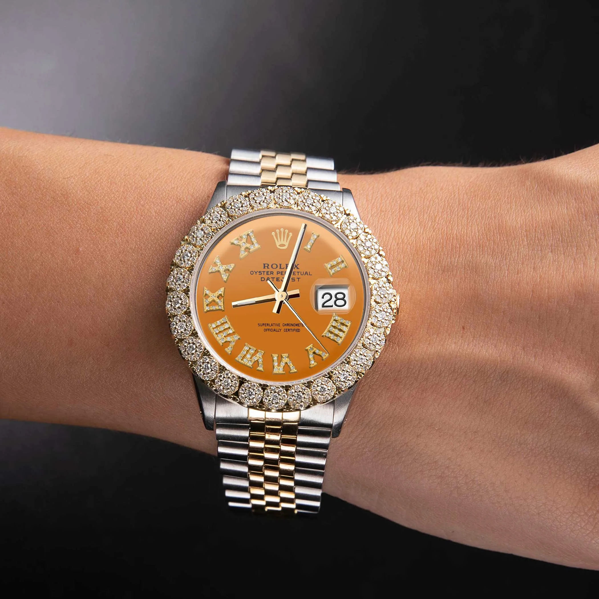 Rolex Datejust Diamond Bezel Watch 36mm Orange Roman Numeral Dial | 2.25ct
