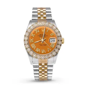 Rolex Datejust Diamond Bezel Watch 36mm Orange Roman Numeral Dial | 2.25ct