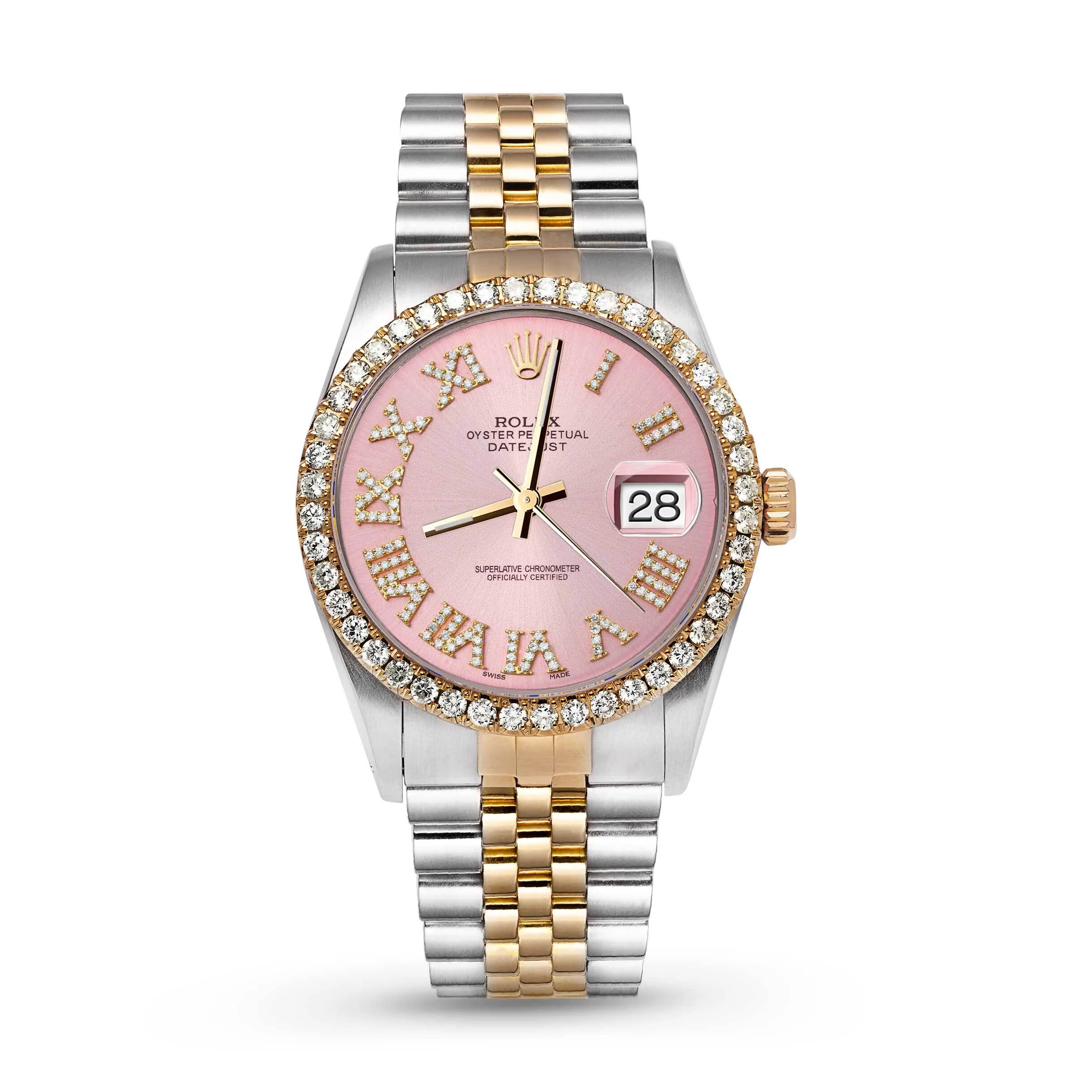 Rolex Datejust Diamond Bezel Watch 36mm Pink Roman Numeral Dial | 2.15ct