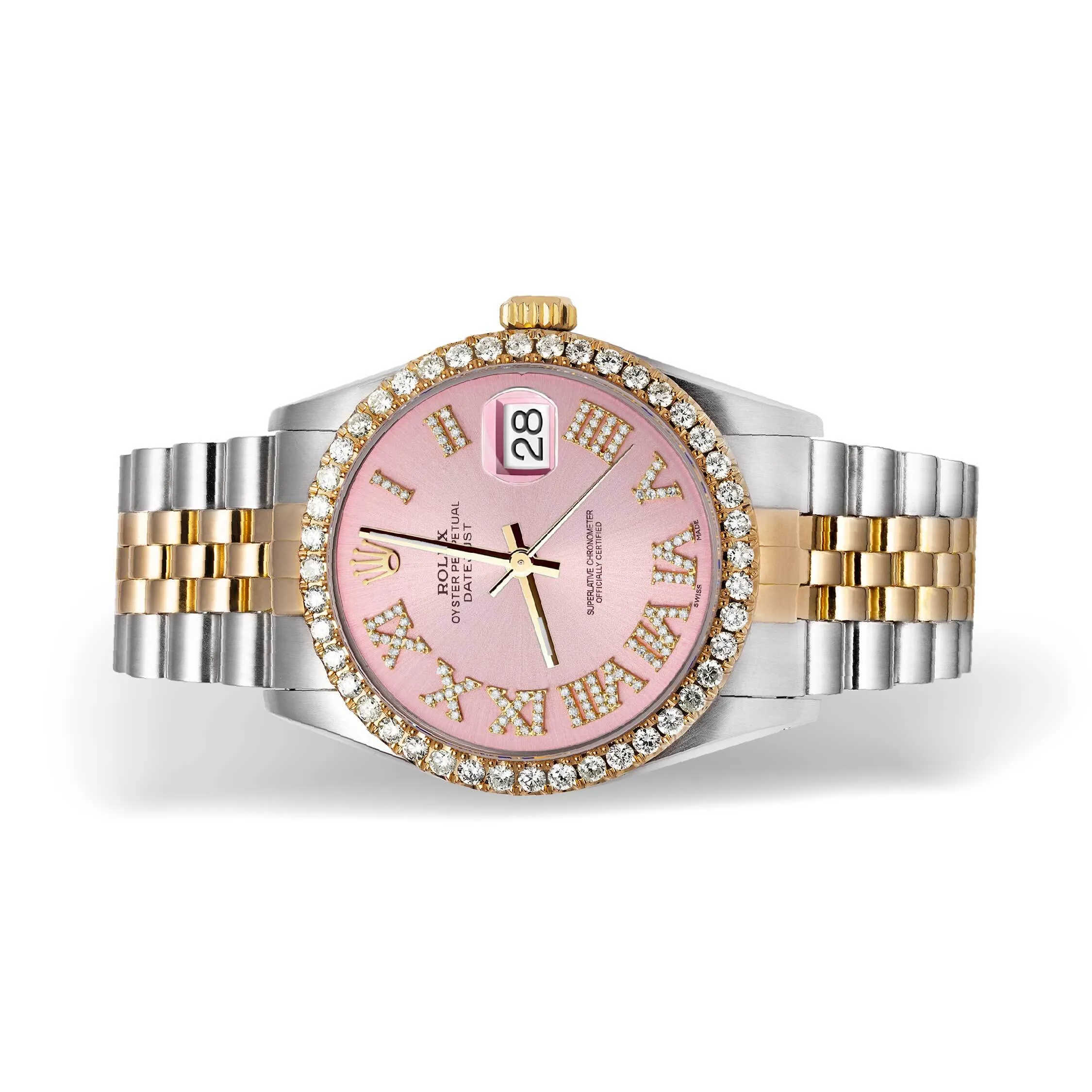 Rolex Datejust Diamond Bezel Watch 36mm Pink Roman Numeral Dial | 2.15ct