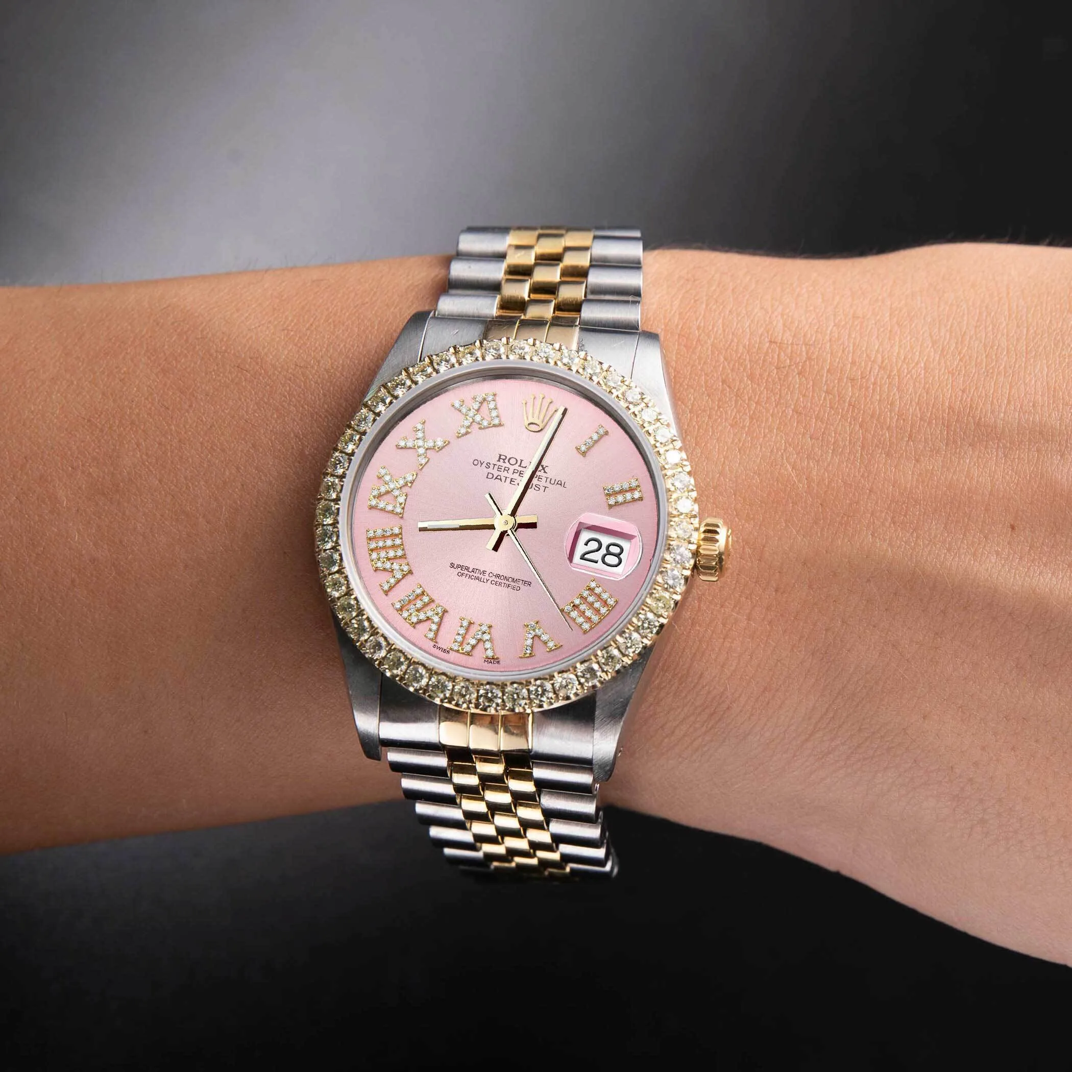 Rolex Datejust Diamond Bezel Watch 36mm Pink Roman Numeral Dial | 2.15ct