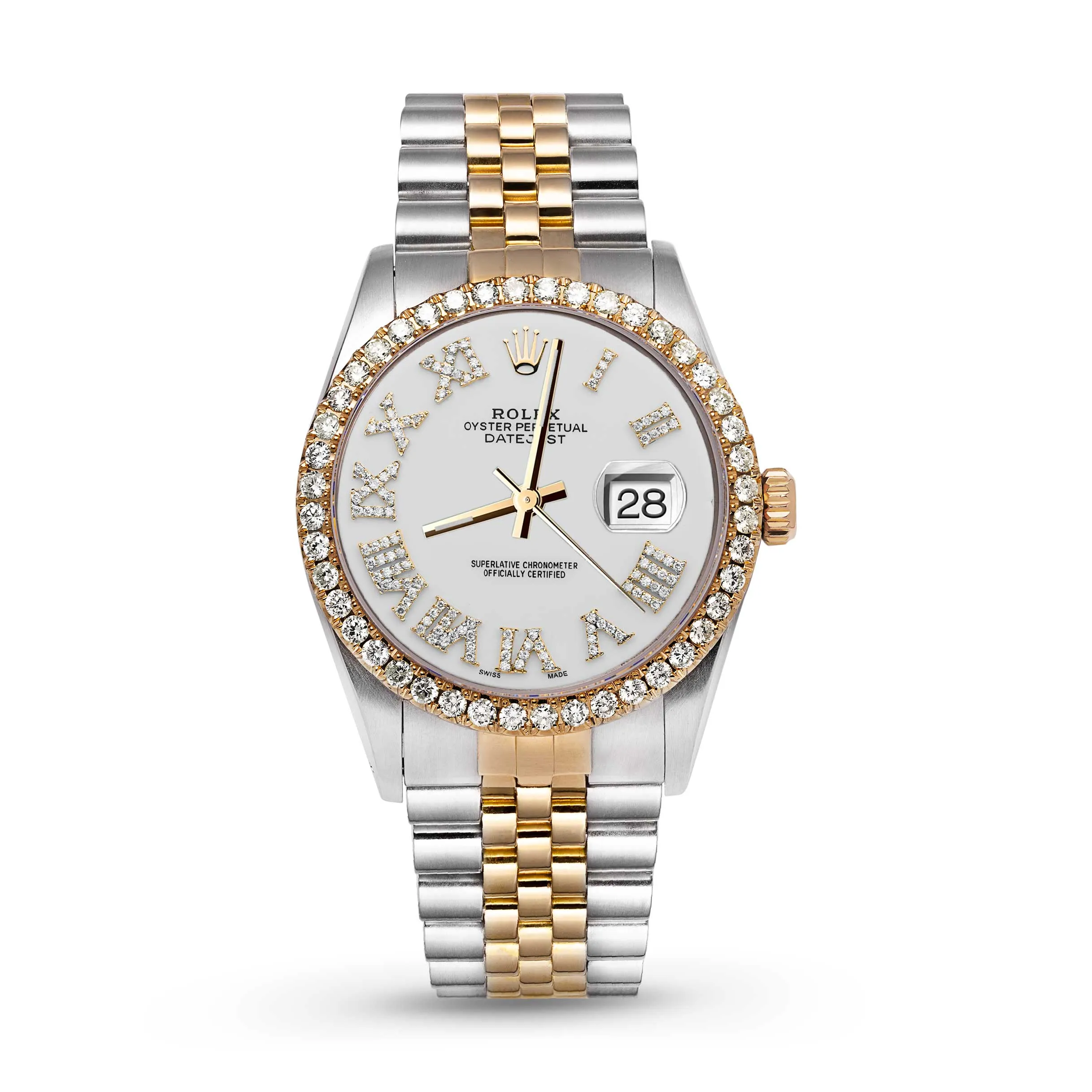 Rolex Datejust Diamond Bezel Watch 36mm White Roman Dial | 2.15ct