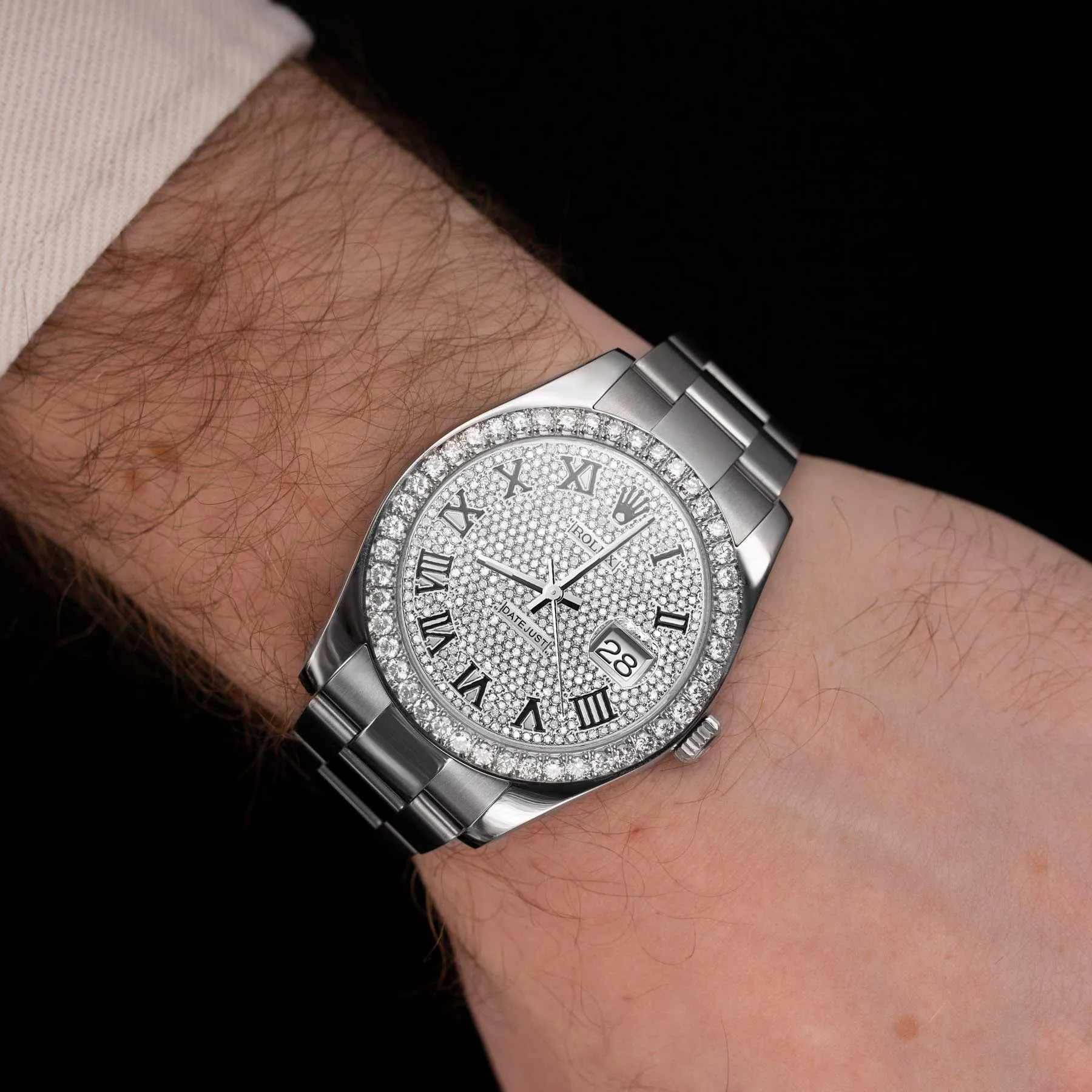Rolex Datejust Diamond Bezel Watch 41mm Diamond Black Roman Dial | 4.65ct