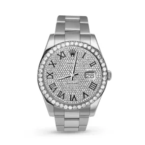 Rolex Datejust Diamond Bezel Watch 41mm Diamond Black Roman Dial | 4.65ct