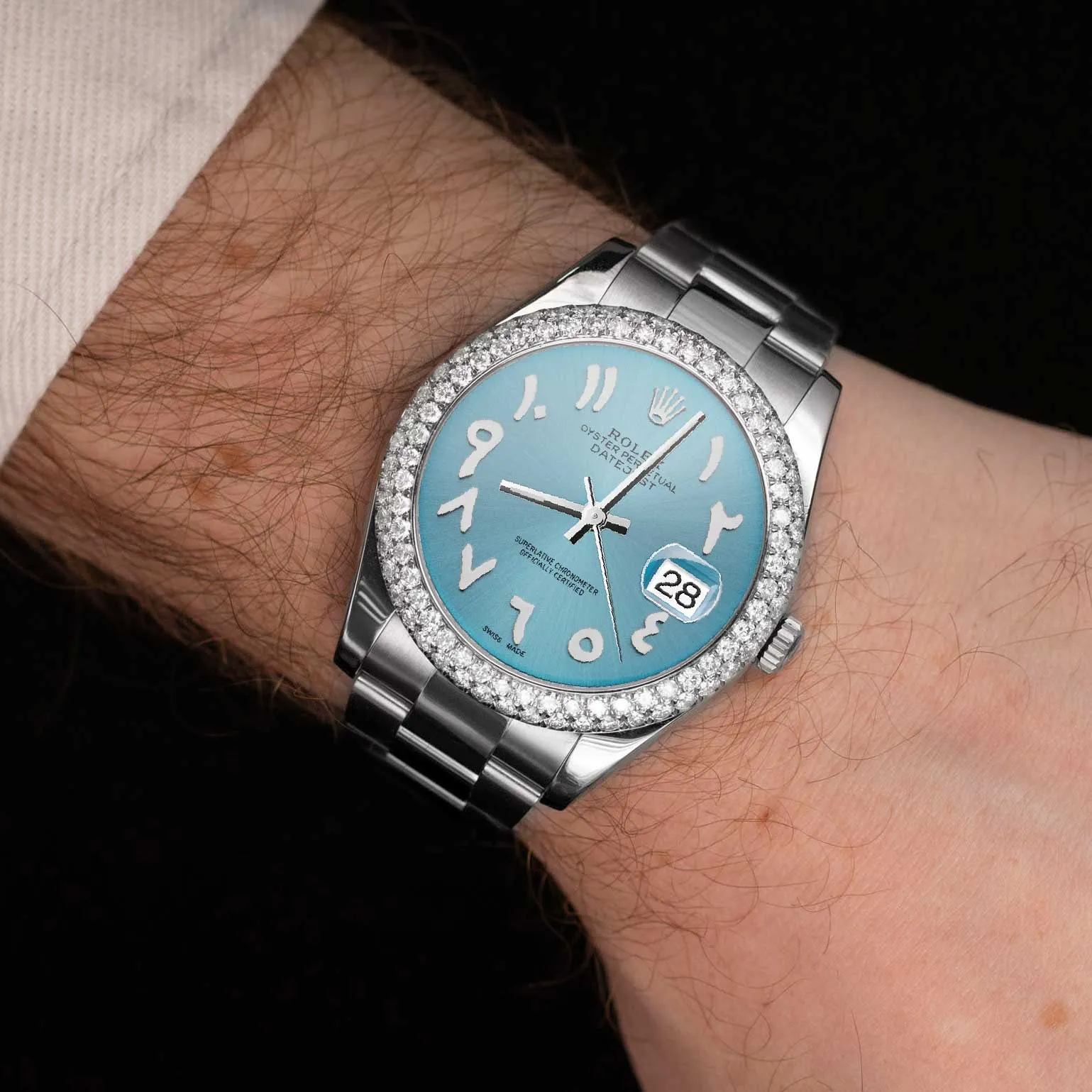 Rolex Datejust Diamond Bezel Watch 41mm Diamond Ice Blue Arabic Dial | 5.15ct