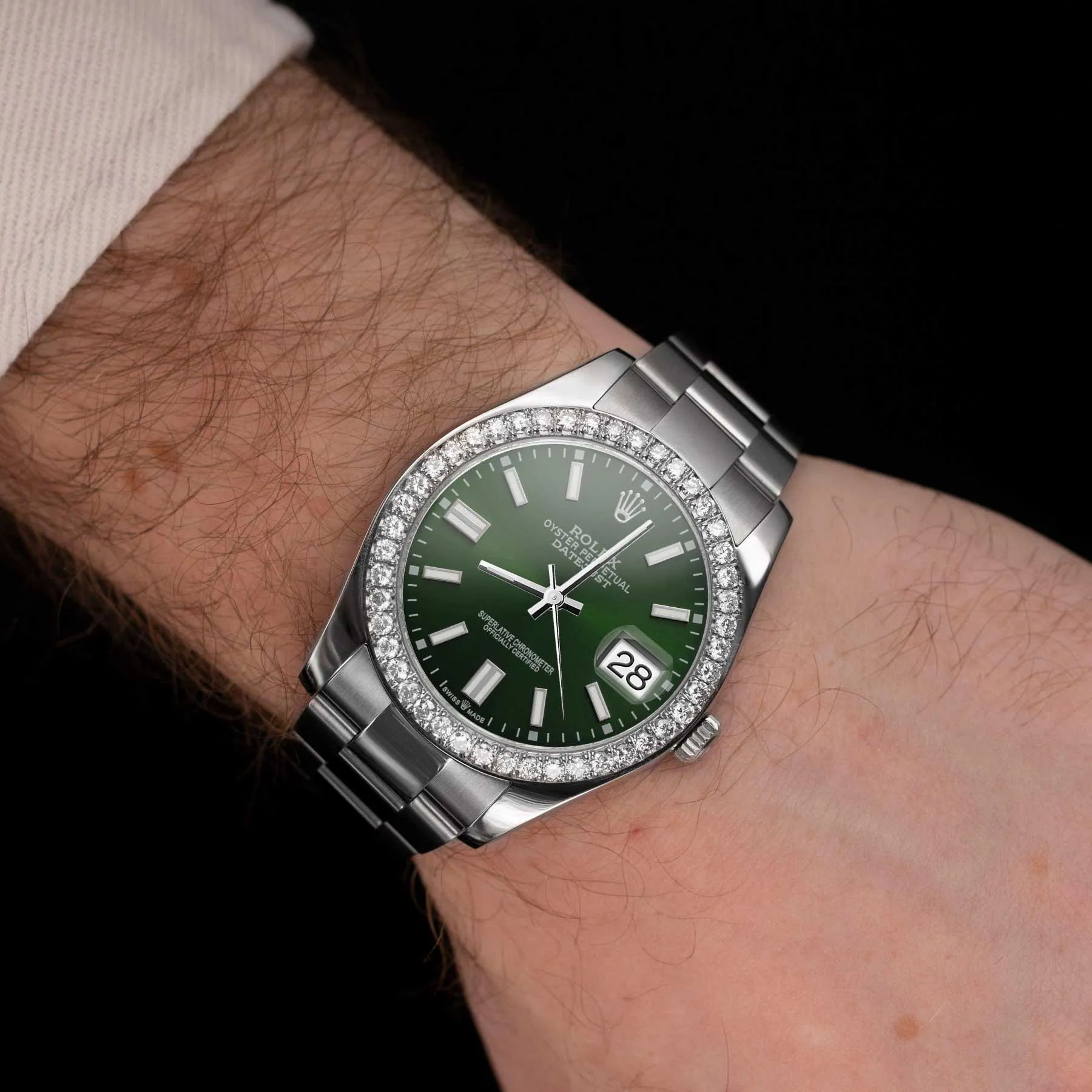 Rolex Datejust Diamond Bezel Watch 41mm Green Dial | 3ct