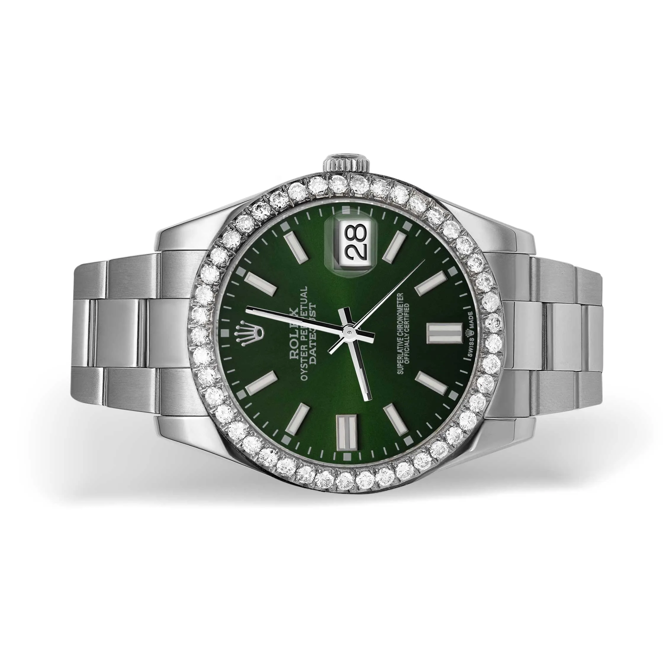 Rolex Datejust Diamond Bezel Watch 41mm Green Dial | 3ct