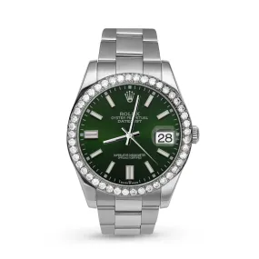 Rolex Datejust Diamond Bezel Watch 41mm Green Dial | 3ct
