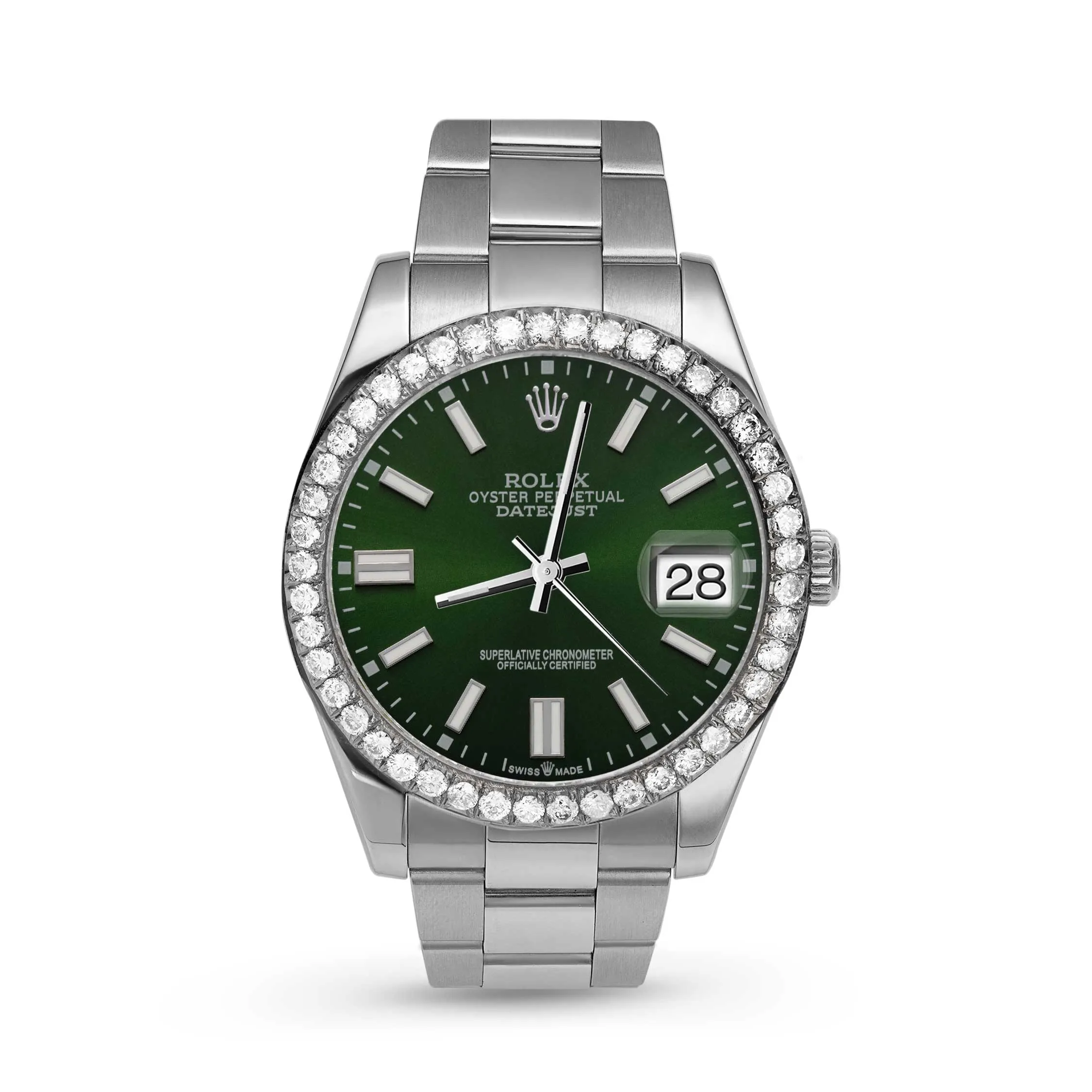 Rolex Datejust Diamond Bezel Watch 41mm Green Dial | 3ct