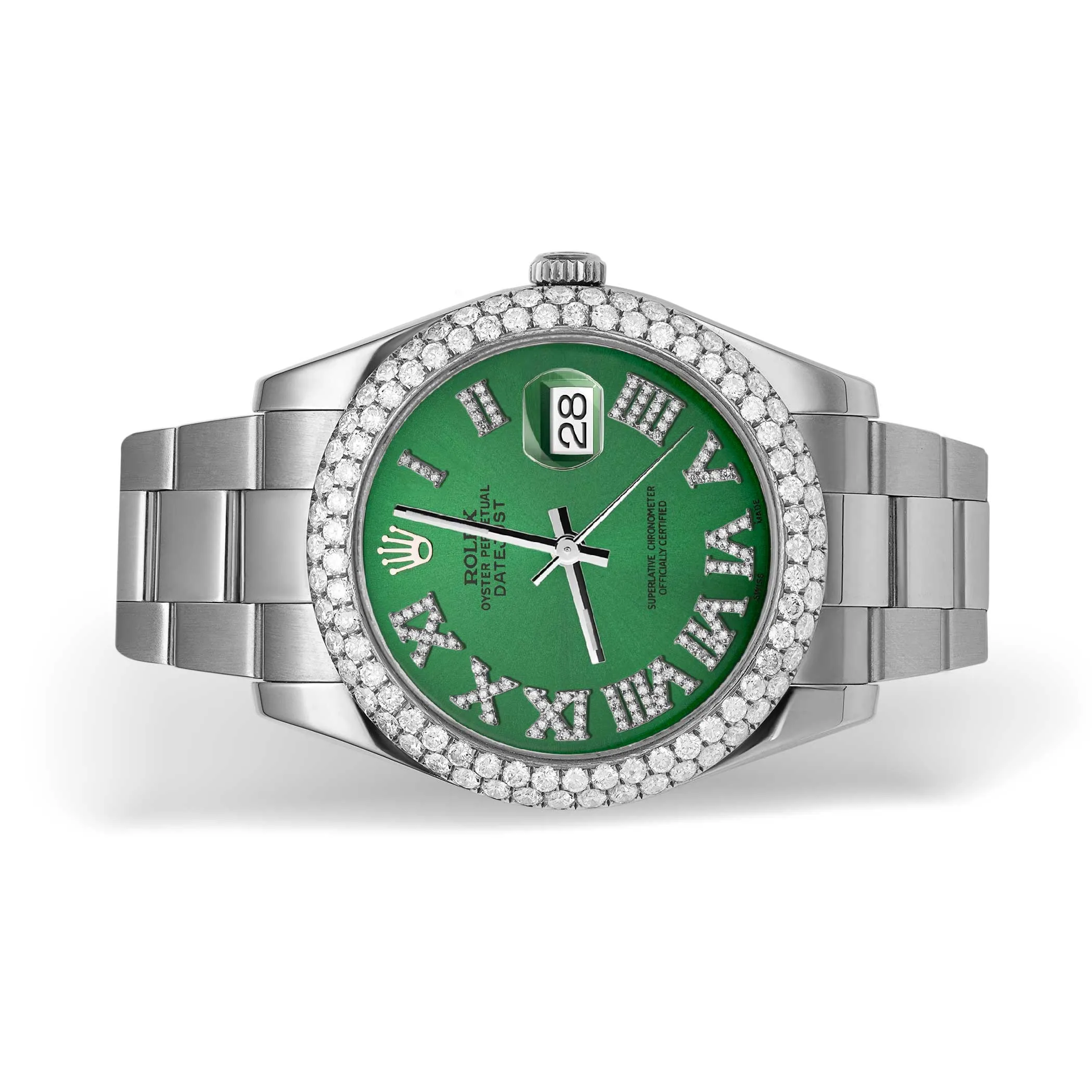Rolex Datejust Diamond Bezel Watch 41mm Green Roman Numeral Dial | 5.25ct
