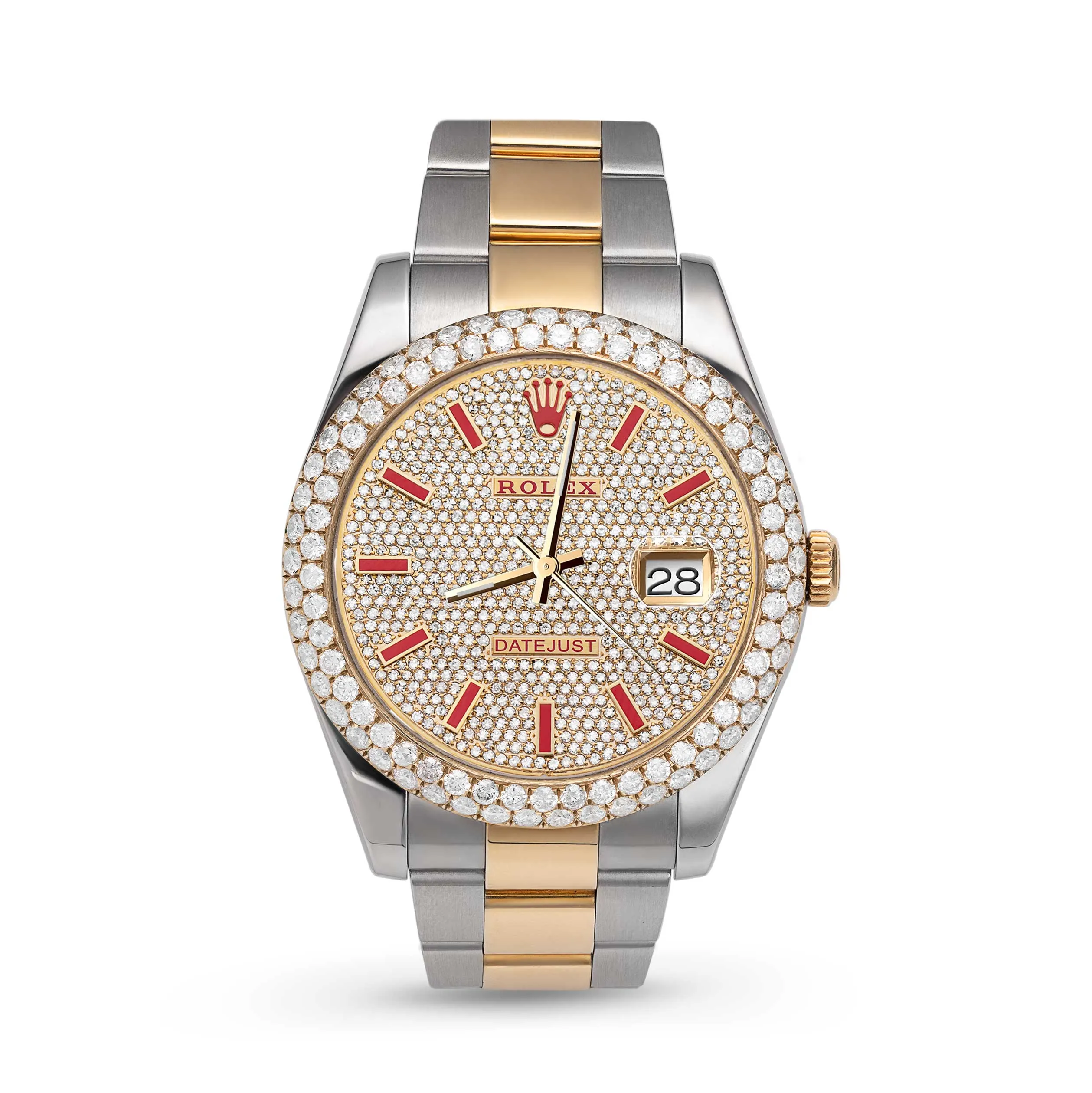 Rolex Datejust Diamond Bezel Watch 41mm Red Dial | 7.50ct