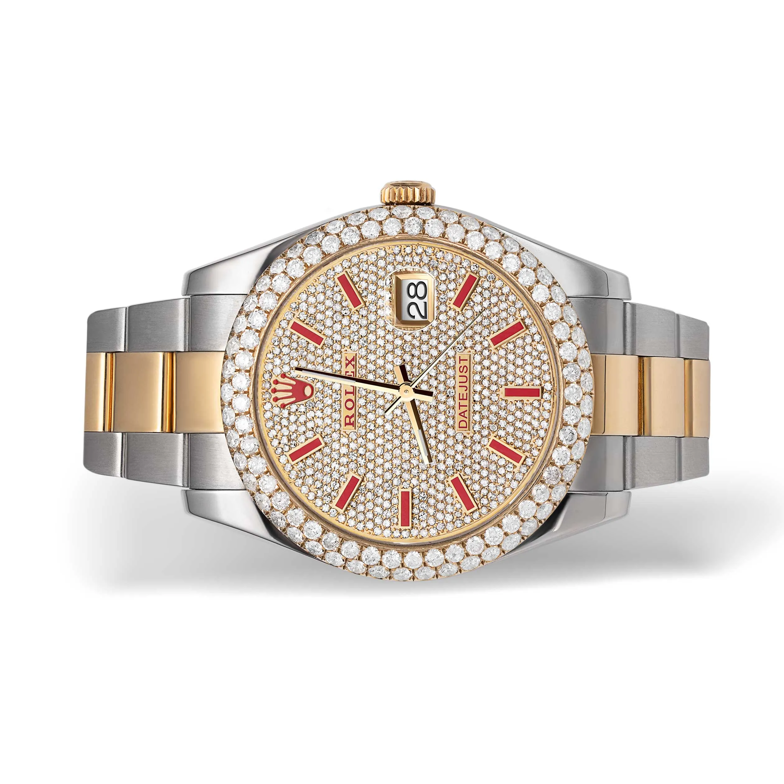 Rolex Datejust Diamond Bezel Watch 41mm Red Dial | 7.50ct