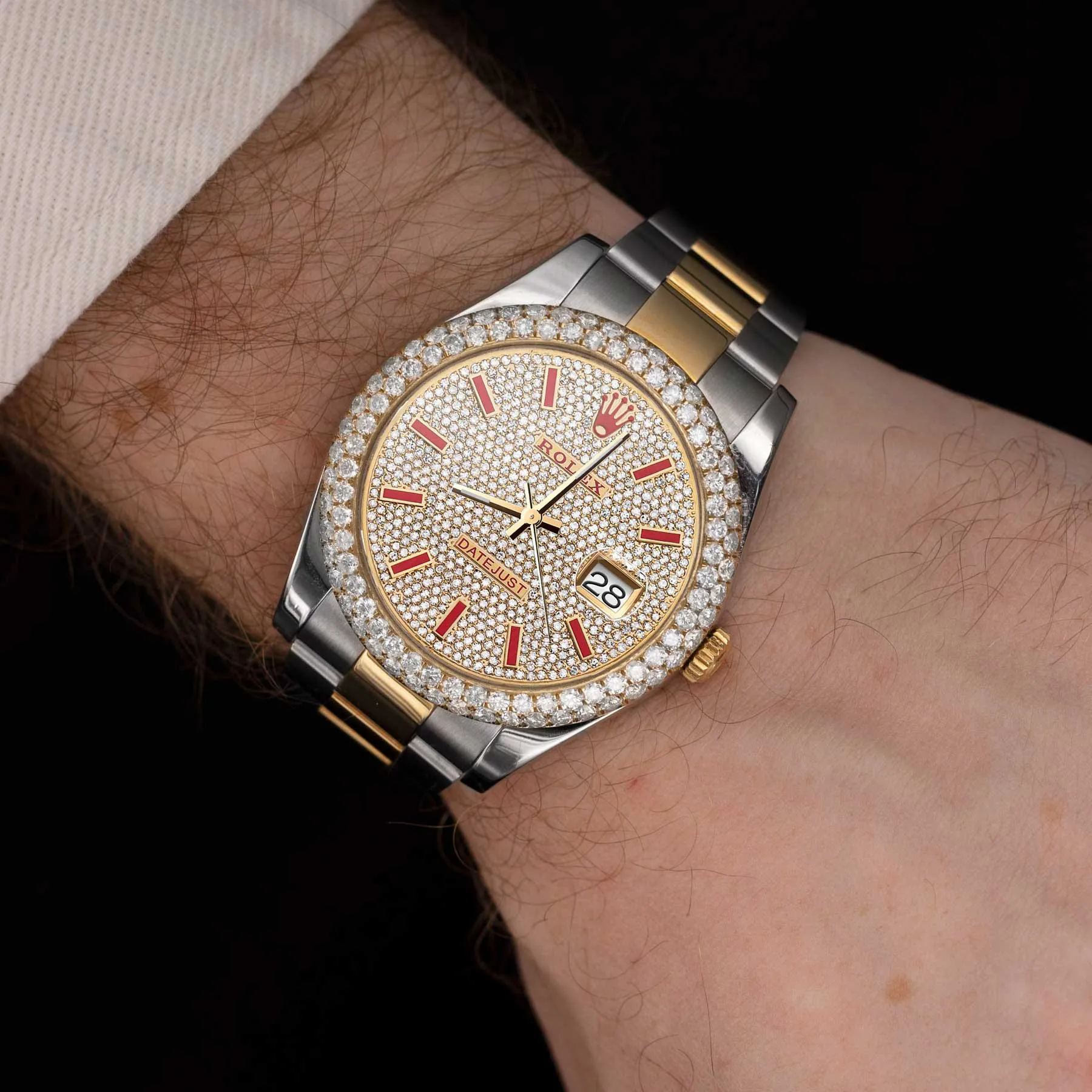 Rolex Datejust Diamond Bezel Watch 41mm Red Dial | 7.50ct