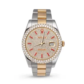 Rolex Datejust Diamond Bezel Watch 41mm Red Dial | 7.50ct
