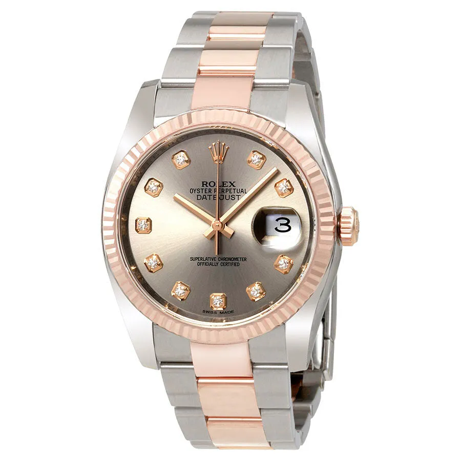 Rolex Datejust Rhodium Dial Steel and 18K Everose Gold Diamond Men's Watch 116231RDO