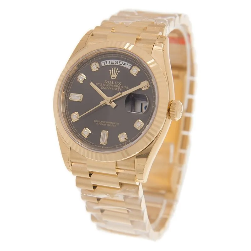 Rolex Day-Date 36 Dark Grey Diamond Dial 18kt Yellow Gold President Watch 128238GYDP