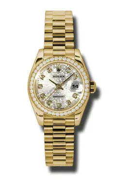 Rolex Lady-Datejust 26 Silver Dial 18K Yellow Gold President Automatic Ladies Watch 179138SJDP