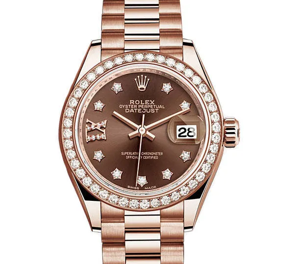 Rolex Lady-Datejust 28 Chocolate Dial 18K Everose Gold President Automatic Ladies Watch 279135CHDP